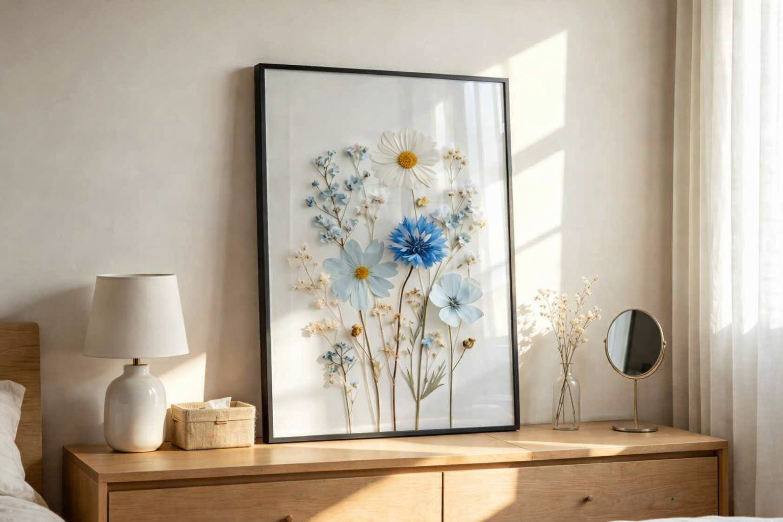 Blaue Wildblumen Kunst Gänseblümchen Poster Cottagecore Dekor Ungerahmt