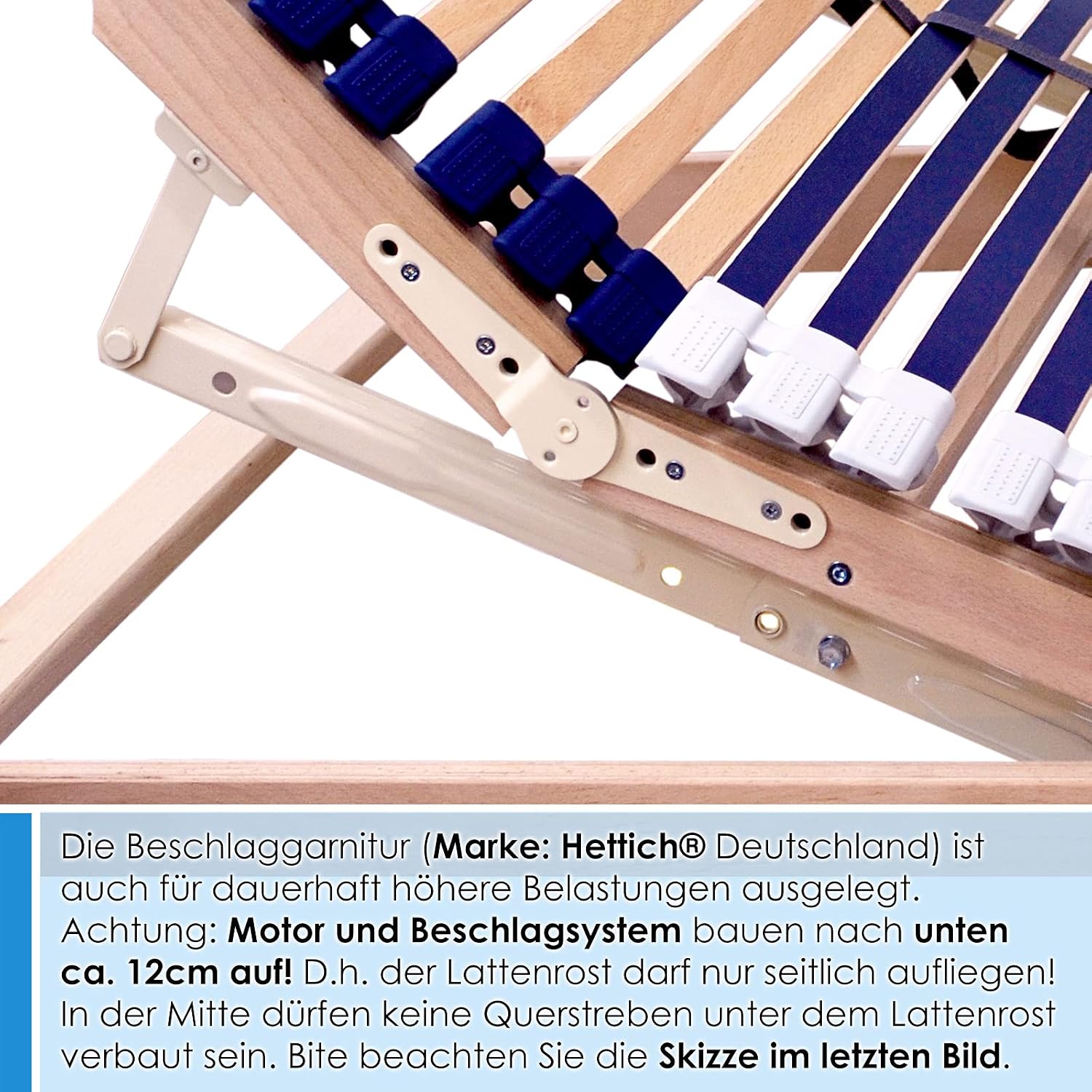 Elektrischer Lattenrost Motor Comfort 44 90x200 cm 7 Zonen Buchenholz 44 Federleisten Kopf- und Fußteil verstellbar