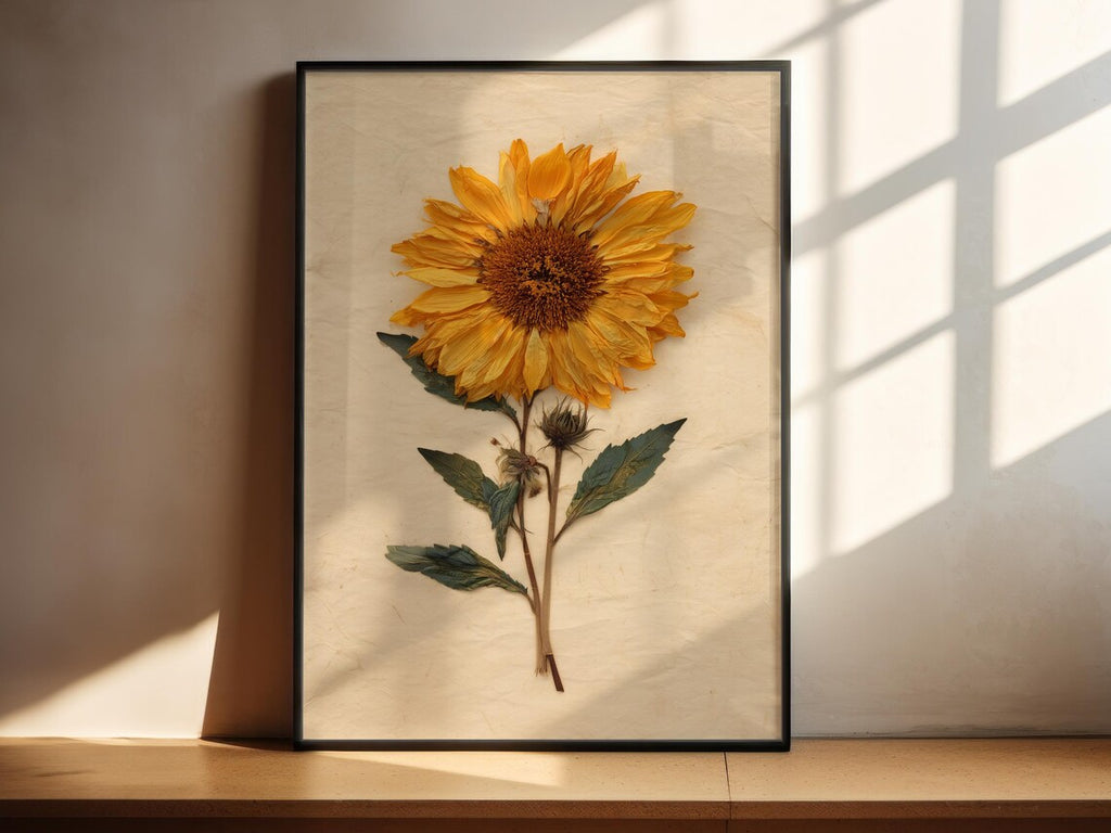 Gepresster Sonnenblumendruck Vintage Botanische Wandkunst Trockenblume Poster Gelbe Blumenkunst