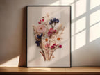 Getrocknete Wildblumen Kunst | Blumen Druck | Rosa Blau Blumendruck