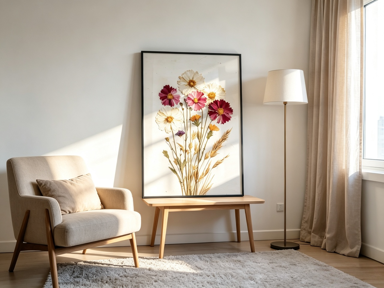 Getrocknete Wildblumen Kunstdruck | Gepresste Blumen Wandkunst | Vintage Cottagecore Dekor