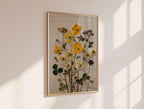 Gepresste Blumen Wandkunst | Getrocknete Wildblumen | Gelbes Botanisches Poster