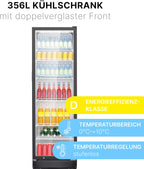 Getränkekühlschrank mit Glastür KSG 7351 356 Liter LED-Beleuchtung 6 höhenverstellbare Ablagen abschließbare Tür