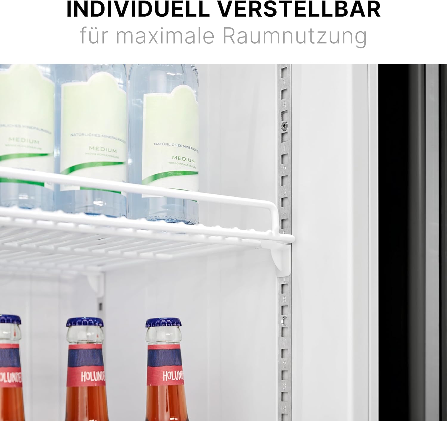 Getränkekühlschrank mit Glastür KSG 7351 356 Liter LED-Beleuchtung 6 höhenverstellbare Ablagen abschließbare Tür