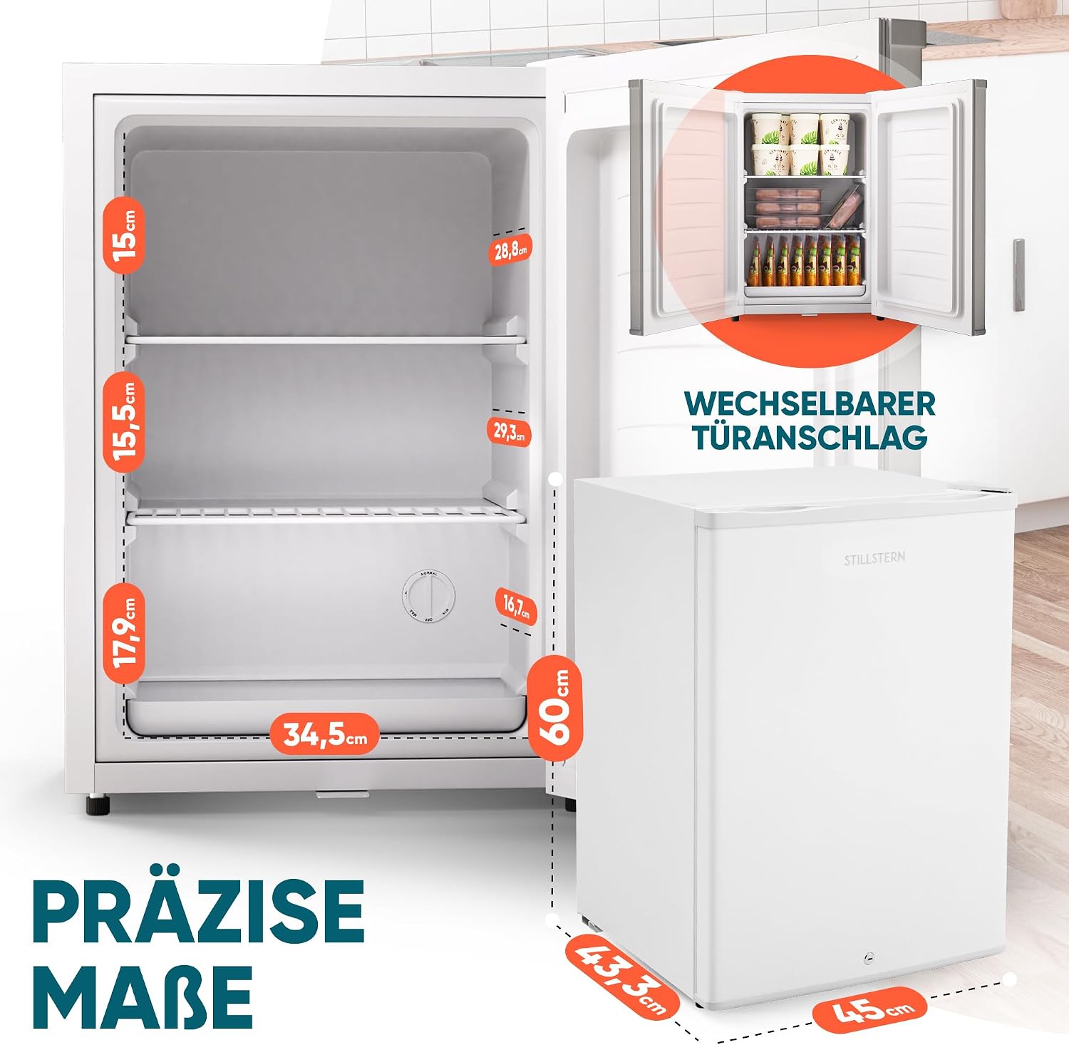 Mini Gefrierschrank GB 43.1 42 L 4-Sterne Tiefkühlschrank mit Schloss wechselbarer Türanschlag Eiswürfelschale