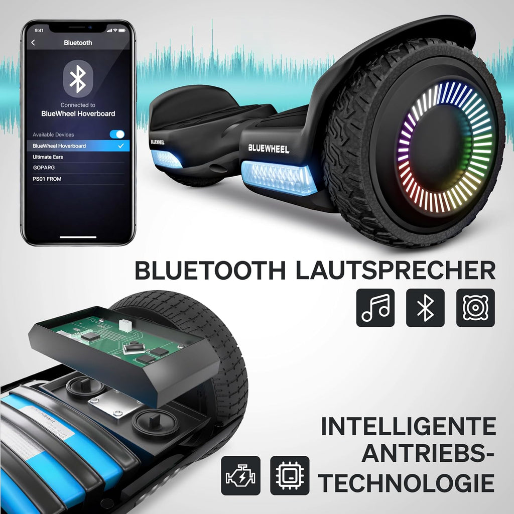 Hoverboard HX720 6,5 Zoll Dual Motor Bluetooth Lautsprecher LED Offroad bis 100 kg schwarz EU Modell