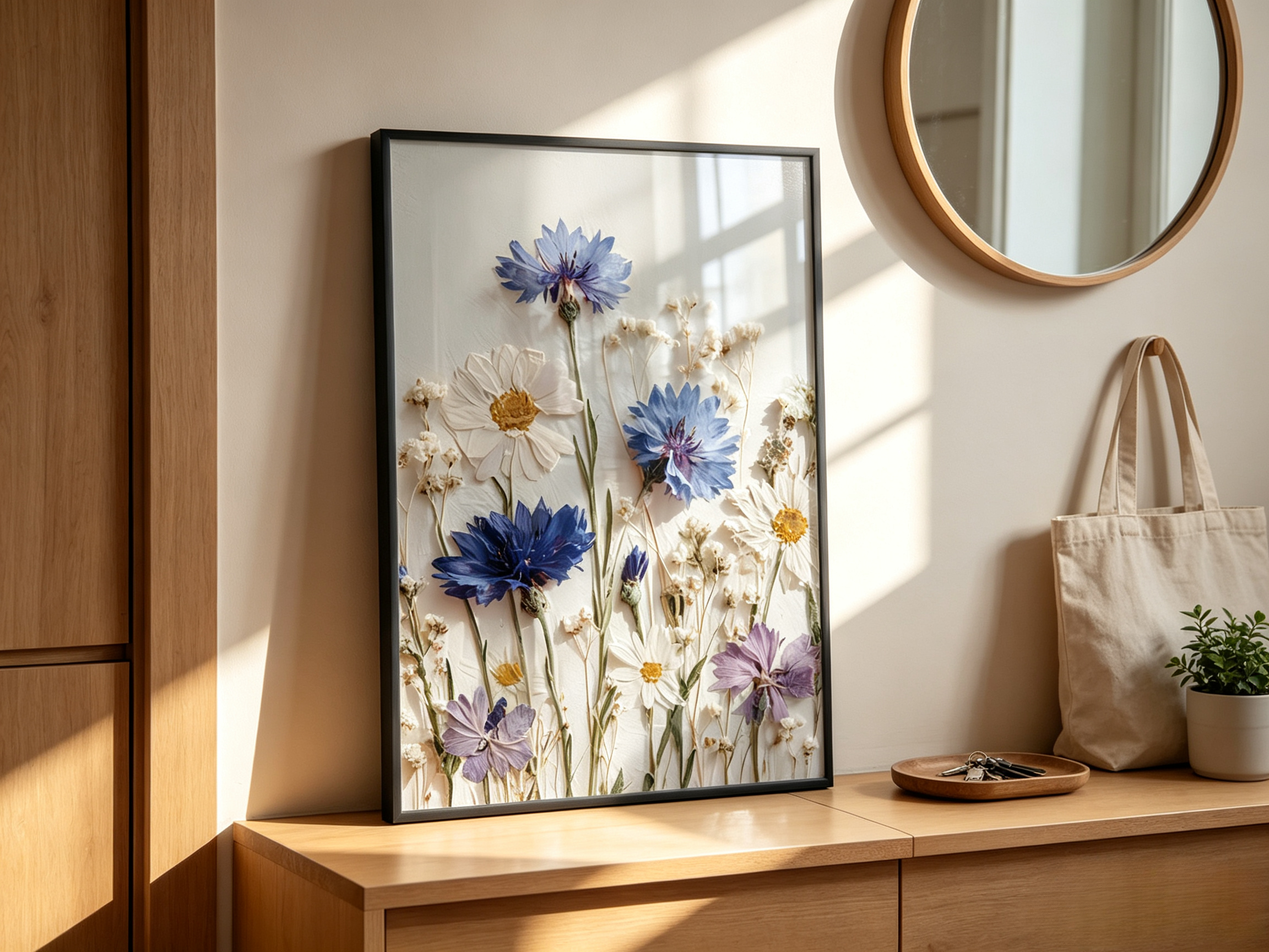 Blumen Druck Wildblumen Wand Kunst Poster Blaues Gänseblümchen Cottagecore Dekor