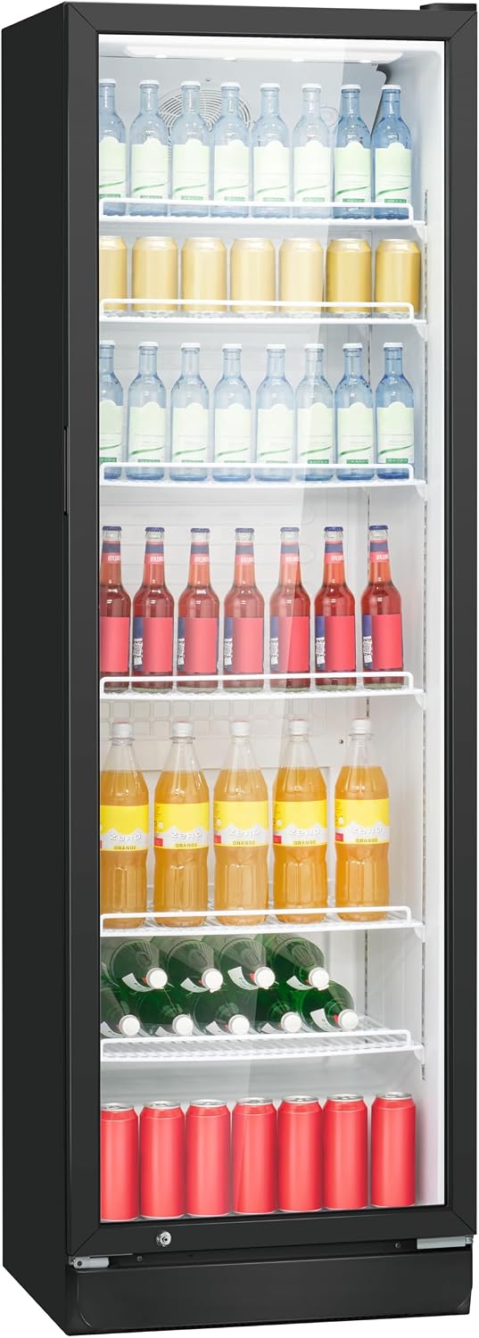 Getränkekühlschrank mit Glastür KSG 7351 356 Liter LED-Beleuchtung 6 höhenverstellbare Ablagen abschließbare Tür