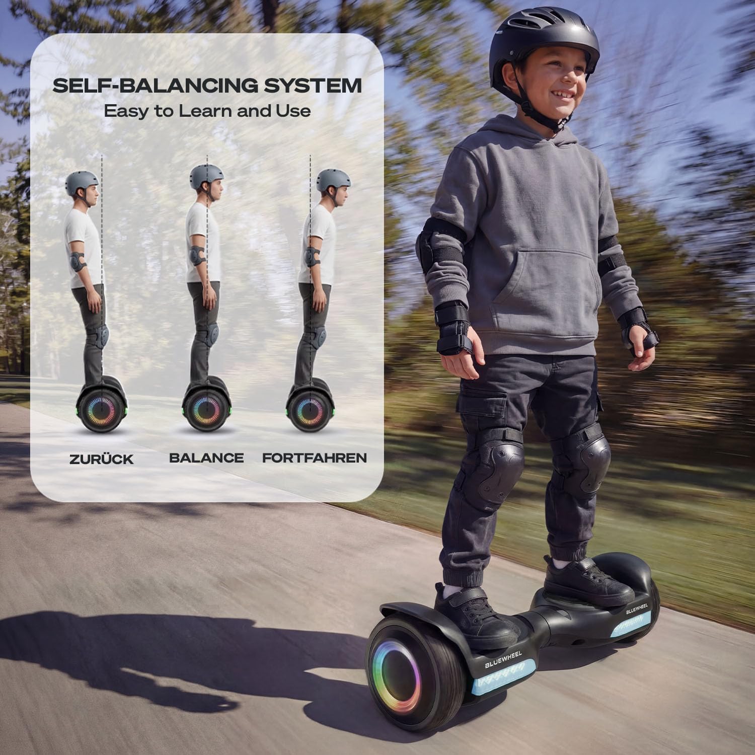 Hoverboard HX720 6,5 Zoll Dual Motor Bluetooth Lautsprecher LED Offroad bis 100 kg schwarz EU Modell