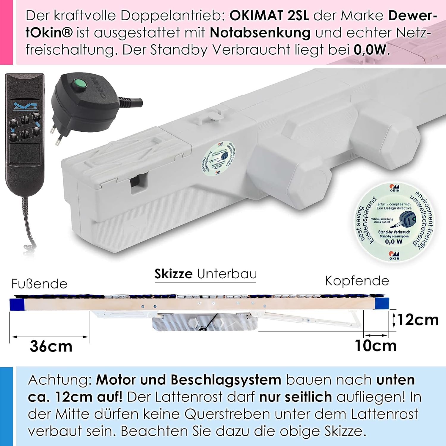 Elektrischer Lattenrost Motor Comfort 44 90x200 cm 7 Zonen Buchenholz 44 Federleisten Kopf- und Fußteil verstellbar