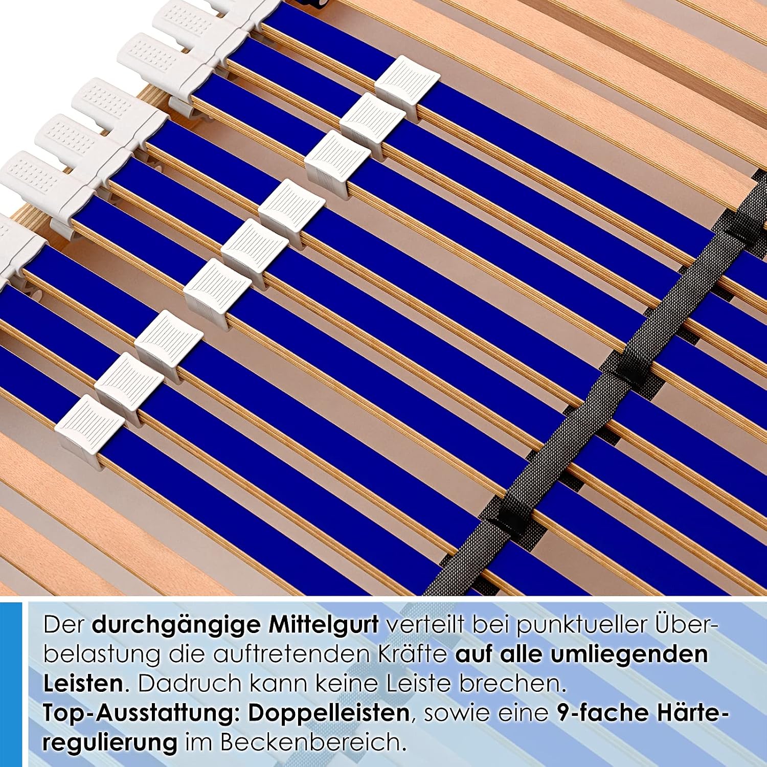 Elektrischer Lattenrost Motor Comfort 44 90x200 cm 7 Zonen Buchenholz 44 Federleisten Kopf- und Fußteil verstellbar
