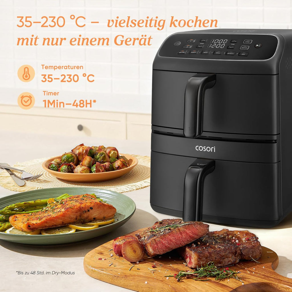 Heißluftfritteuse Turbo Tower Compact 8,6 l Doppelkammer mit Keramikbeschichtung 2600 W Modell DC861