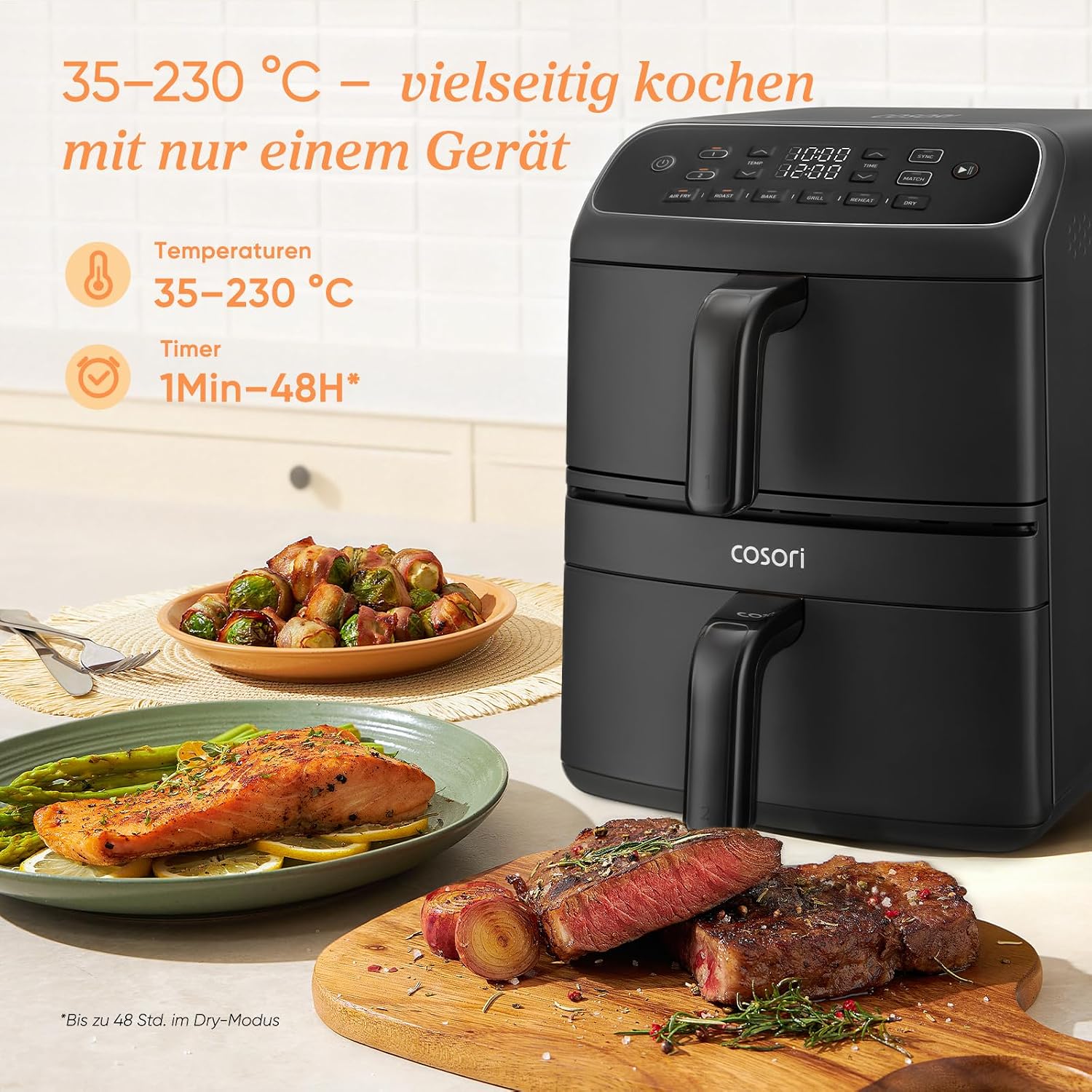 Heißluftfritteuse Turbo Tower Compact 8,6 l Doppelkammer mit Keramikbeschichtung 2600 W Modell DC861