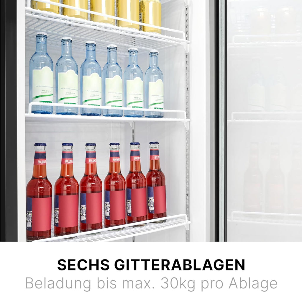 Getränkekühlschrank mit Glastür KSG 7351 356 Liter LED-Beleuchtung 6 höhenverstellbare Ablagen abschließbare Tür