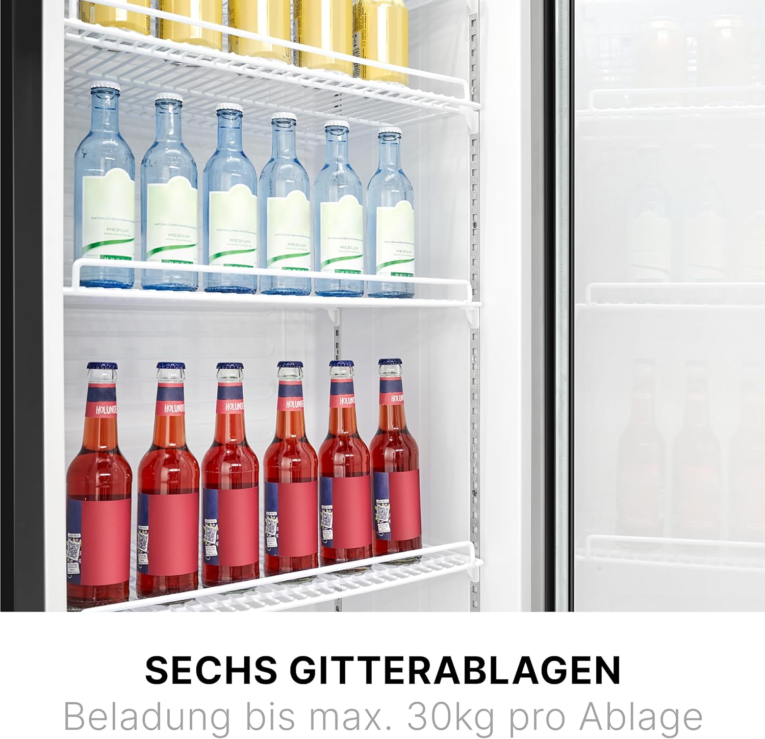 Getränkekühlschrank mit Glastür KSG 7351 356 Liter LED-Beleuchtung 6 höhenverstellbare Ablagen abschließbare Tür