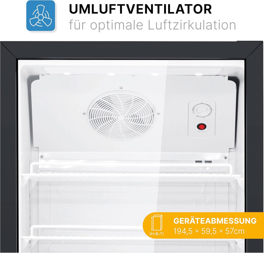Getränkekühlschrank mit Glastür KSG 7351 356 Liter LED-Beleuchtung 6 höhenverstellbare Ablagen abschließbare Tür