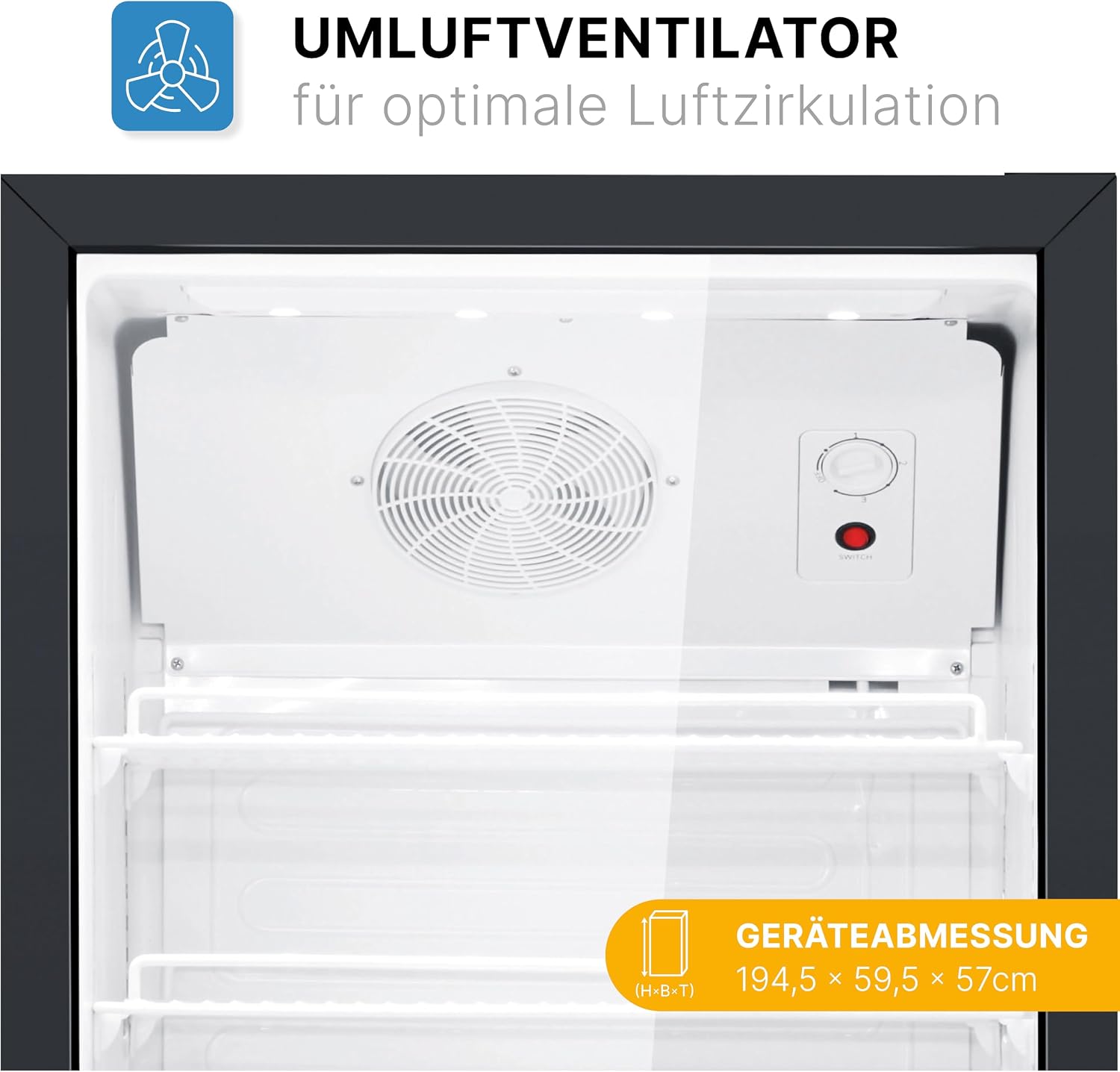 Getränkekühlschrank mit Glastür KSG 7351 356 Liter LED-Beleuchtung 6 höhenverstellbare Ablagen abschließbare Tür