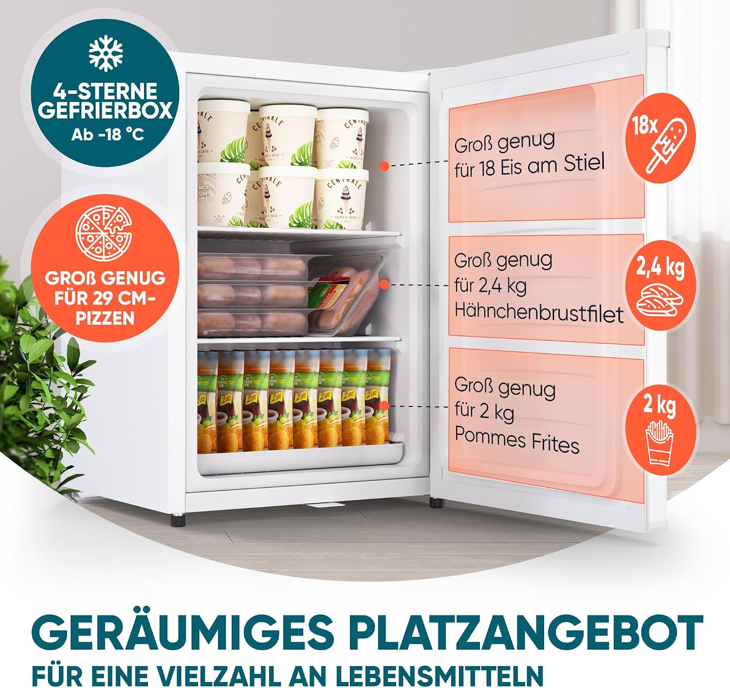 Mini Gefrierschrank GB 43.1 42 L 4-Sterne Tiefkühlschrank mit Schloss wechselbarer Türanschlag Eiswürfelschale