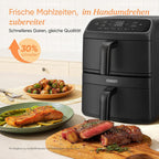 Heißluftfritteuse Turbo Tower Compact 8,6 l Doppelkammer mit Keramikbeschichtung 2600 W Modell DC861