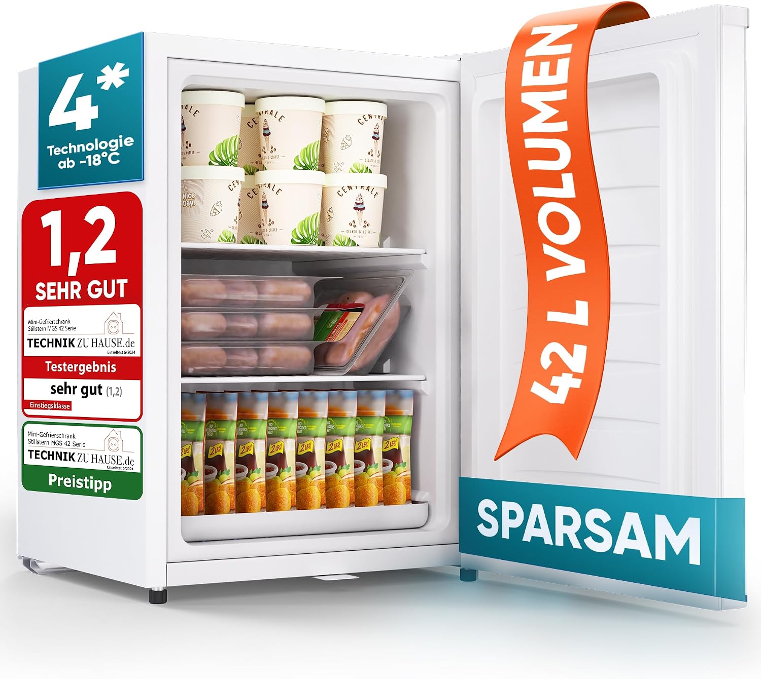 Mini Gefrierschrank GB 43.1 42 L 4-Sterne Tiefkühlschrank mit Schloss wechselbarer Türanschlag Eiswürfelschale