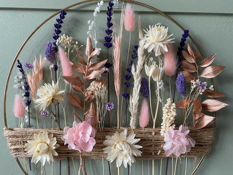 Lavendel & Roségold Blumenkranz Wanddeko Trockenblumen