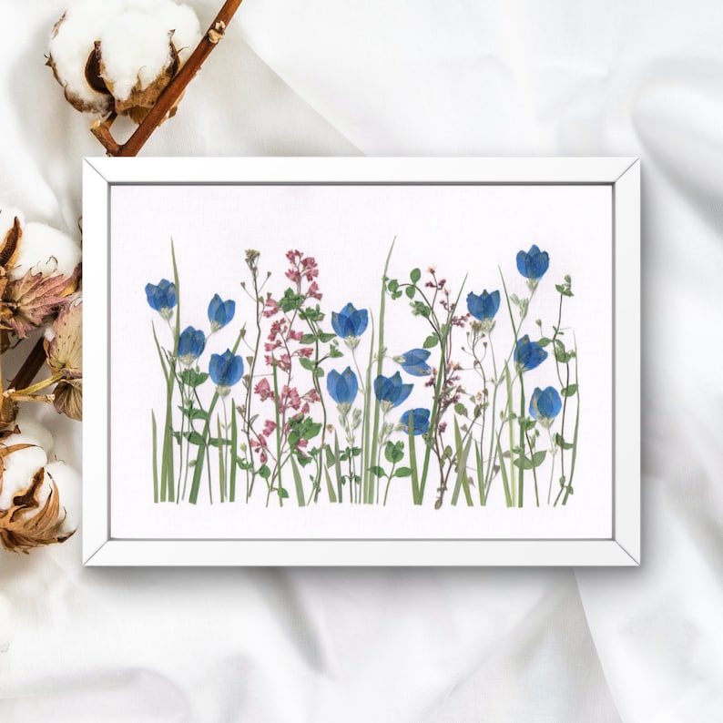 Handgefertigte Wohndekoration mit gepressten Blumen, getrockneten Pflanzen, 20x30cm Holzrahmen