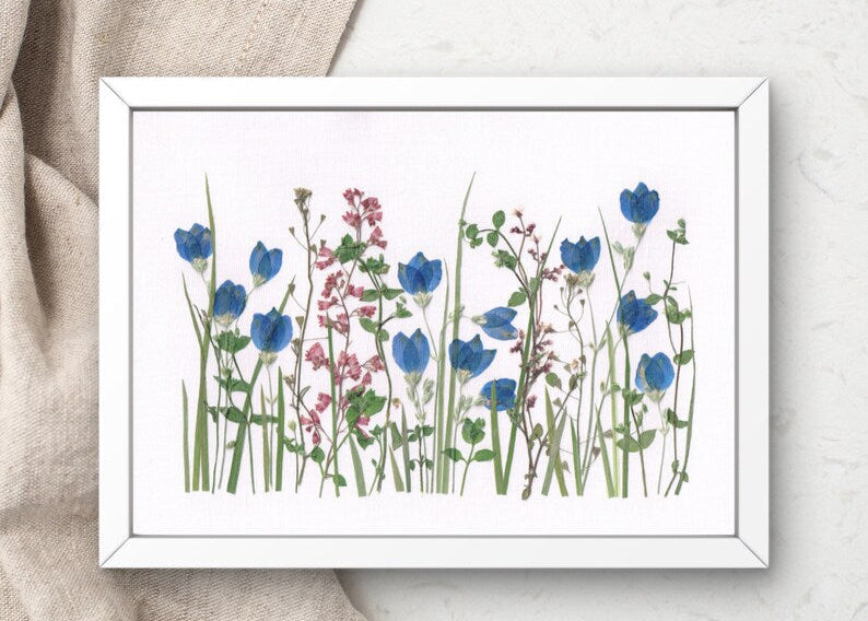 Handgefertigte Wohndekoration mit gepressten Blumen, getrockneten Pflanzen, 20x30cm Holzrahmen