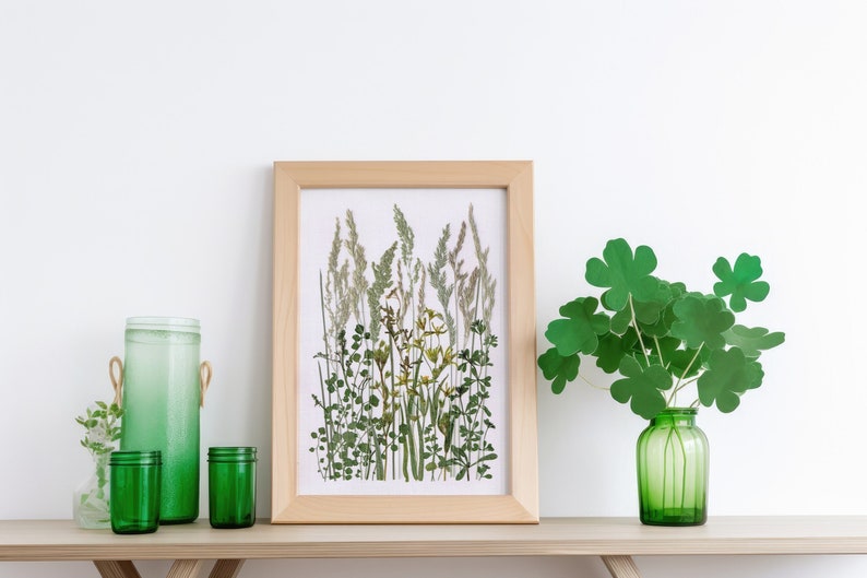 Getrocknete Graskunst im Rahmen 20x30 cm – Handgepresste Blumen und Pflanzen Oshibana-Dekoration