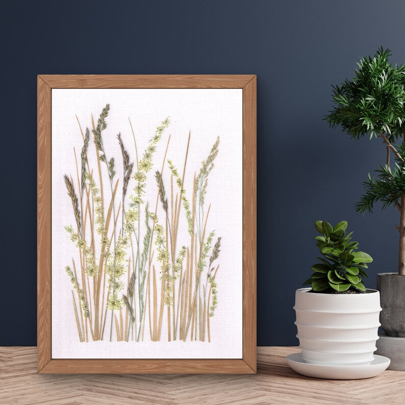 Getrocknete Gräser Wiese im Rahmen 20x30cm Wanddeko Regaldekor