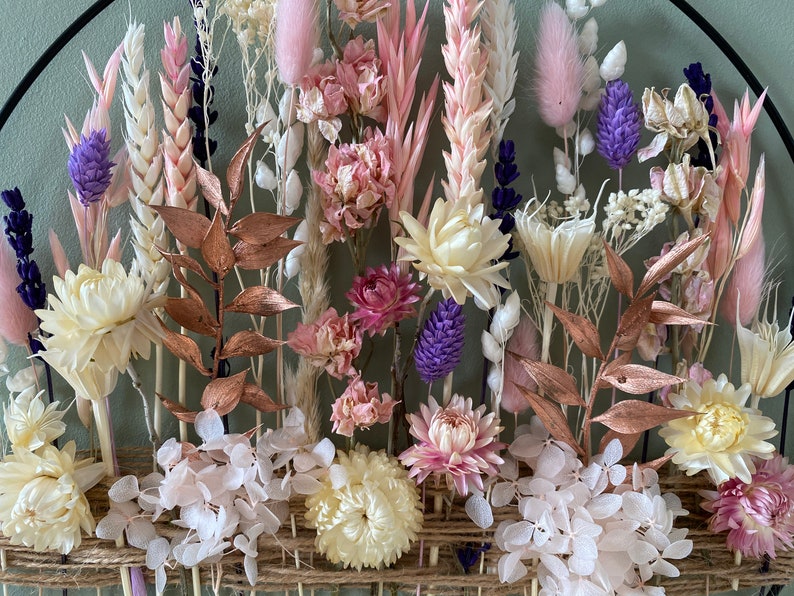 Lavendel & Roségold Blumenkranz Wanddeko Trockenblumen