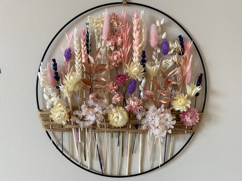 Lavendel & Roségold Blumenkranz Wanddeko Trockenblumen