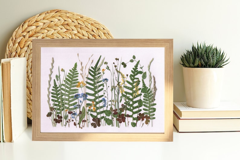 30x20 cm Gepresste Wildblumen Bilderrahmen - Getrocknete Botanische Wandkunst für Cottagecore