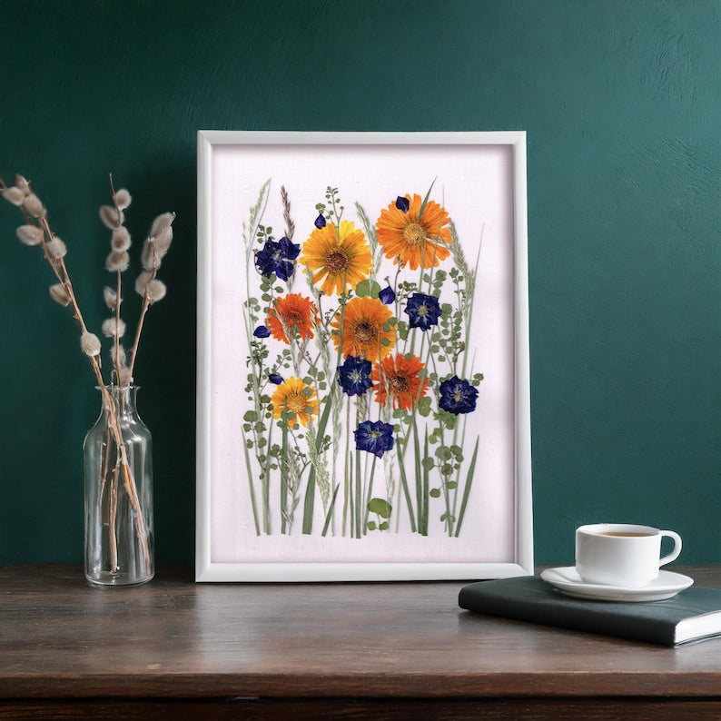 Gepresste & getrocknete Wildblumen Bilderrahmen - Botanische Wandkunst für Cottagecore Häuser