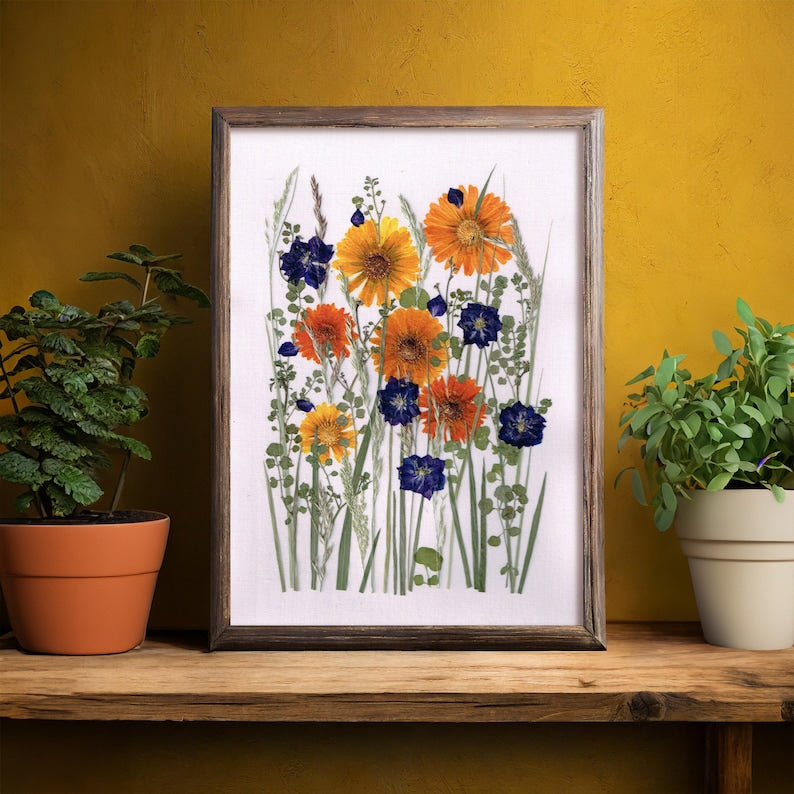 Gepresste & getrocknete Wildblumen Bilderrahmen - Botanische Wandkunst für Cottagecore Häuser