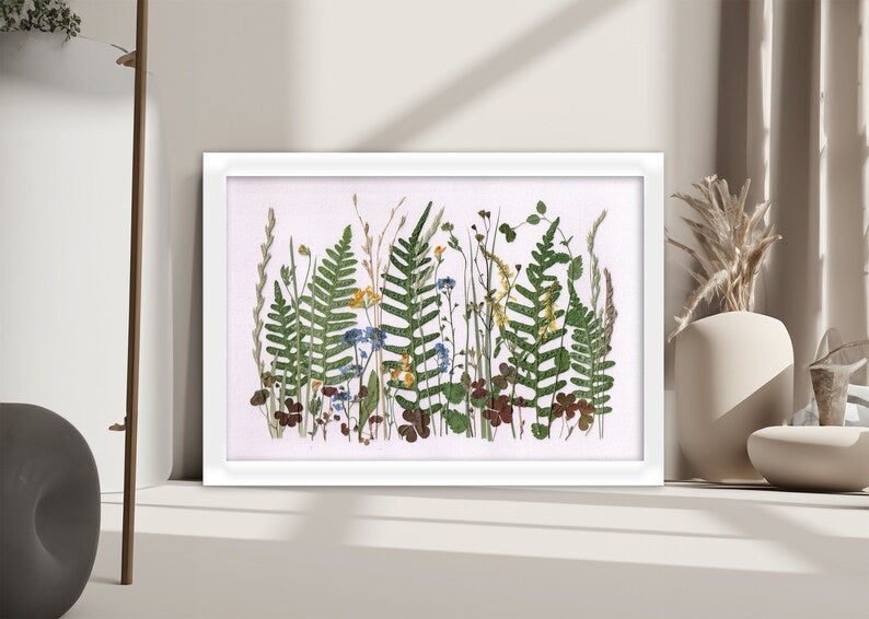 30x20 cm Gepresste Wildblumen Bilderrahmen - Getrocknete Botanische Wandkunst für Cottagecore