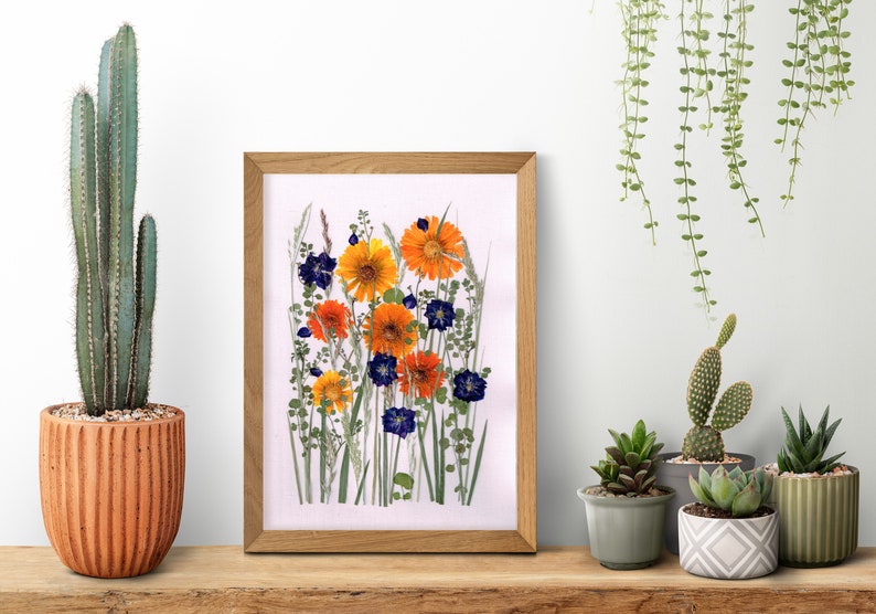 Gepresste & getrocknete Wildblumen Bilderrahmen - Botanische Wandkunst für Cottagecore Häuser