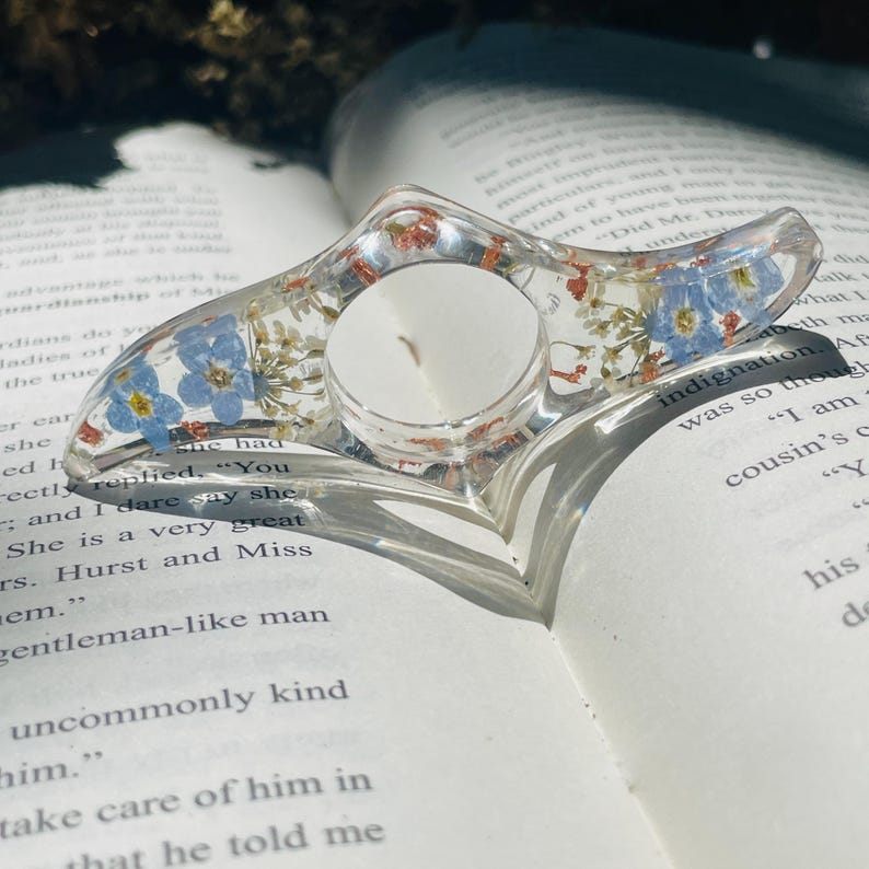 Harz Buch Seitenhalter mit Vergissmeinnicht Blumen, Daumenstreuer Buchzubehör, 8 cm