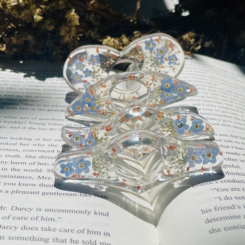 Harz Buch Seitenhalter mit Vergissmeinnicht Blumen, Daumenstreuer Buchzubehör, 8 cm