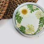 Handgemachter Taschenspiegel mit gepresster echter Blume, Reise-Make-up-Spiegel, 7 cm, Silber Gold Roségold