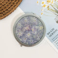 Blau Lila Blume Make-up Spiegel, handgemachter Kosmetikspiegel, 7 cm, Metallplattierung, echte Blüten, Reise Make-up Spiegel