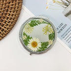 Handgemachter Taschenspiegel mit gepresster echter Blume, Reise-Make-up-Spiegel, 7 cm, Silber Gold Roségold