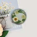 Handgemachter Taschenspiegel mit gepresster echter Blume, Reise-Make-up-Spiegel, 7 cm, Silber Gold Roségold