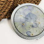 Natürlicher Taschenspiegel mit gepresster Blume, Reise Make-up Spiegel, 7 cm, Silber/Gold/Roségold