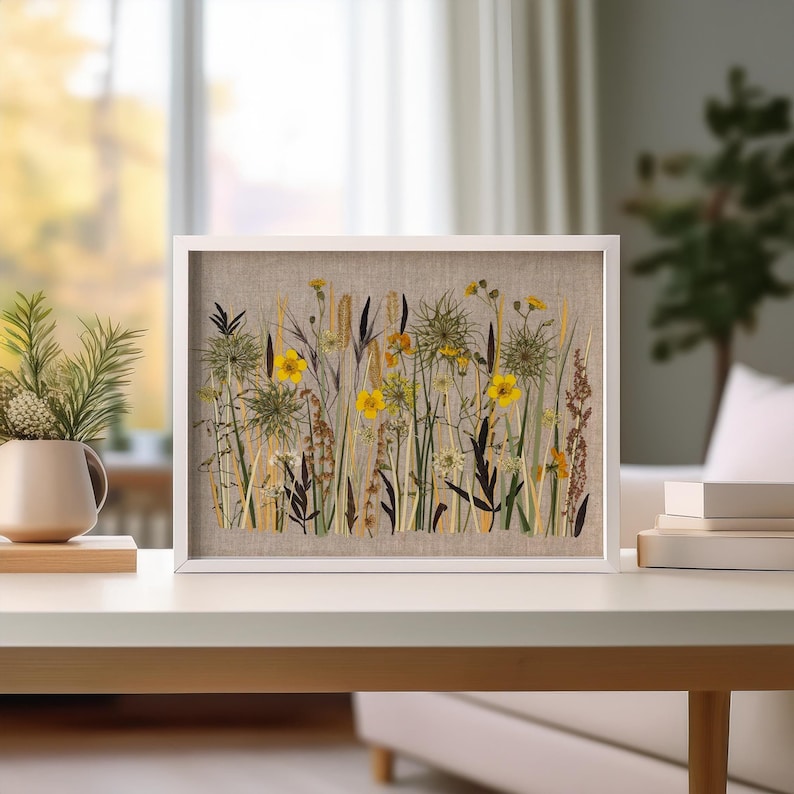 Handgefertigter botanischer Rahmen mit echten gepressten Blumen, Boho-Wanddekoration, 20x30cm