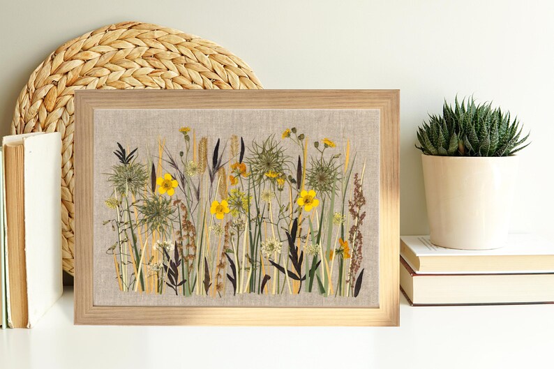 Handgefertigter botanischer Rahmen mit echten gepressten Blumen, Boho-Wanddekoration, 20x30cm
