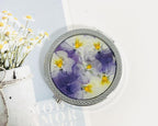 Gepresste Blume Taschenspiegel, 7 cm, metallbeschichtet, Reisekosmetikspiegel, Silber/Gold/Roségold