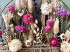 Blumenkranz aus Trockenblumen, Herbstliche Wanddeko, Goldene Rose, Creme, Weizen, Pflaume, 50 cm