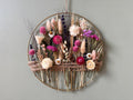 Blumenkranz aus Trockenblumen, Herbstliche Wanddeko, Goldene Rose, Creme, Weizen, Pflaume, 50 cm