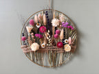 Blumenkranz aus Trockenblumen, Herbstliche Wanddeko, Goldene Rose, Creme, Weizen, Pflaume, 50 cm