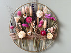 Blumenkranz aus Trockenblumen, Herbstliche Wanddeko, Goldene Rose, Creme, Weizen, Pflaume, 50 cm